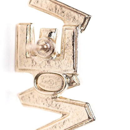 Chanel Crystal Pearl Signature Stud Earrings Gold 4 of 5