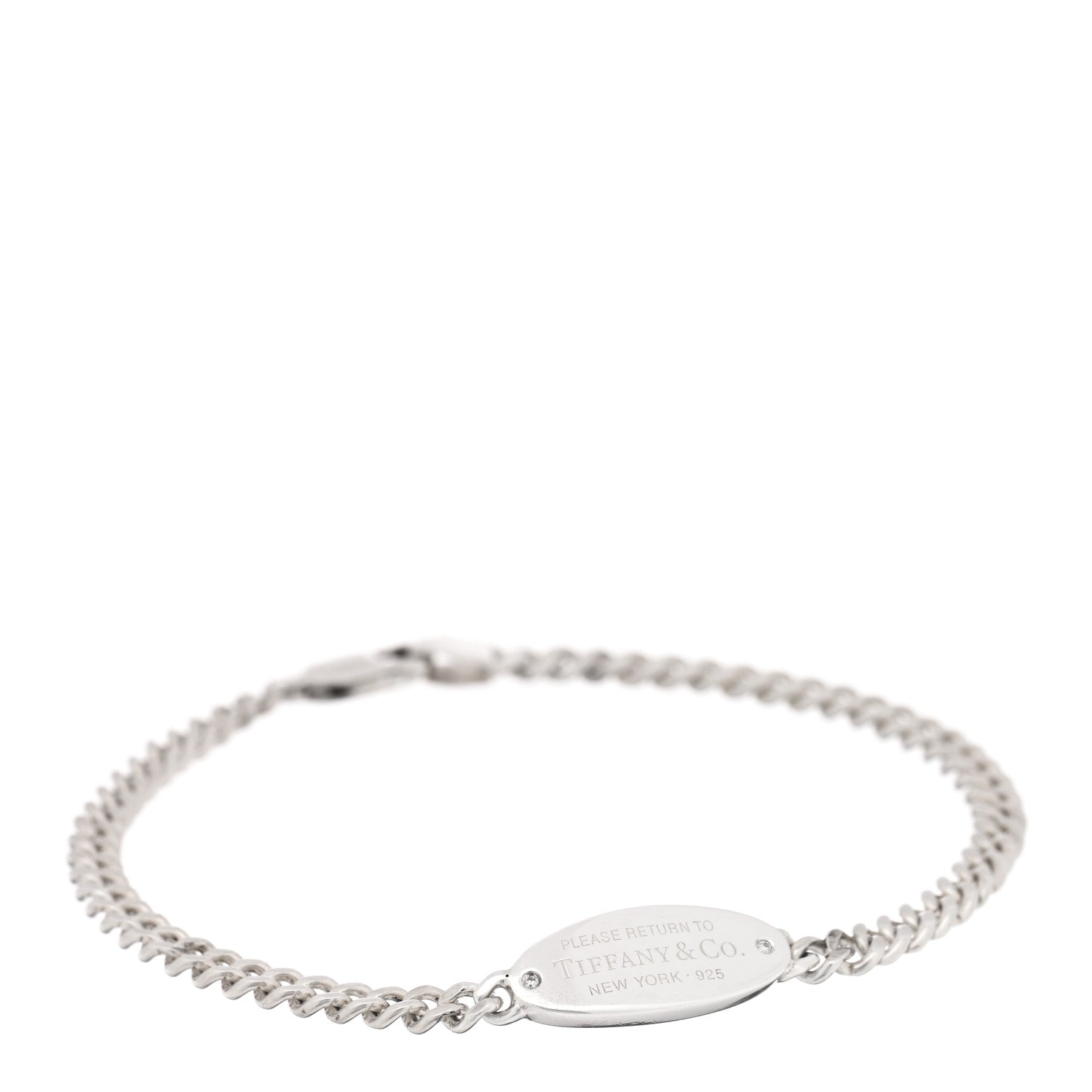 Tiffany Sterling Silver Diamond Return To Tiffany Oval ID Bracelet 1 of 4