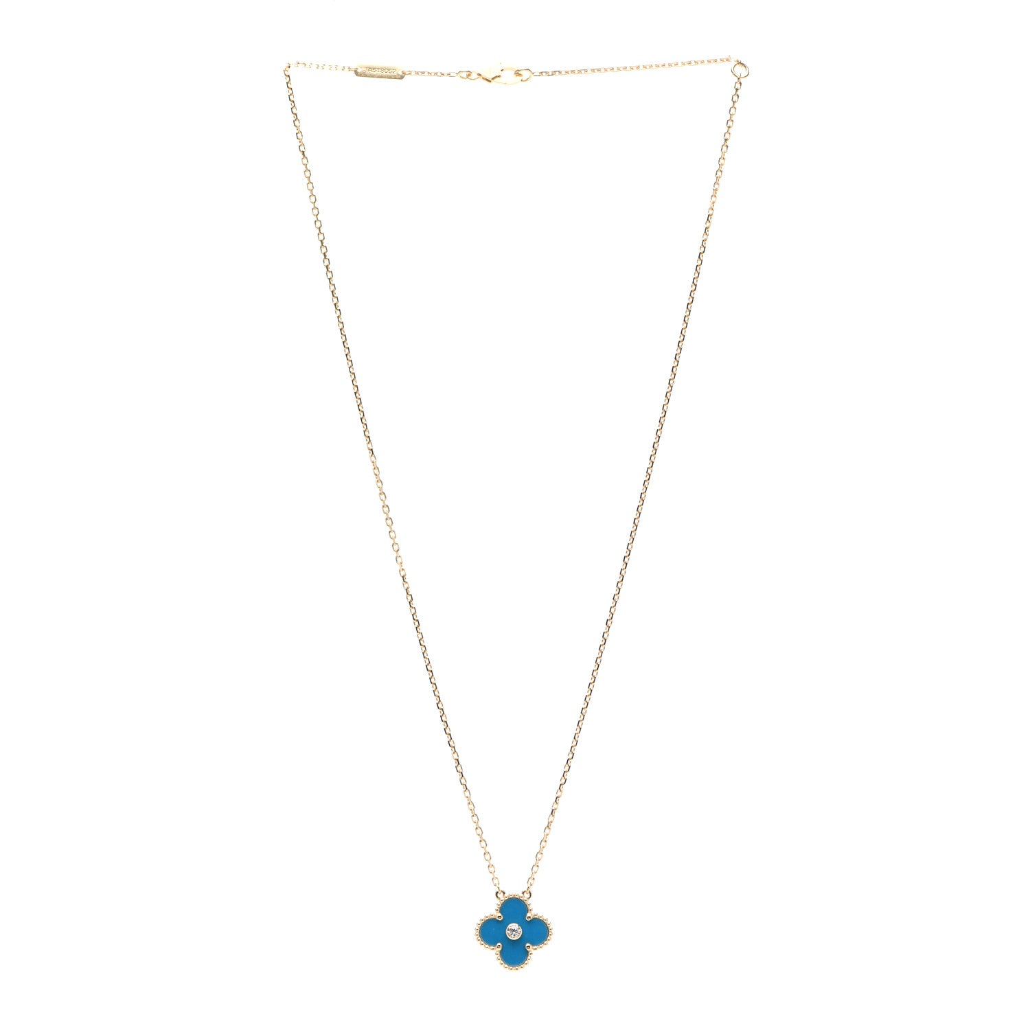 Van Cleef & Arpels 18K Yellow Gold Diamond Celestial Blue Sevres Porcelain Vintage Alhambra Pendant Necklace 3 of 8