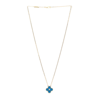 Van Cleef & Arpels 18K Yellow Gold Diamond Celestial Blue Sevres Porcelain Vintage Alhambra Pendant Necklace 3 of 8