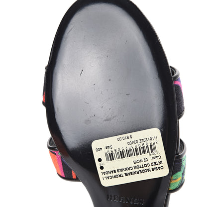 Hermes Cotton Canvas Tropical Modernisme Oasis Sandals 40 Black 9 of 11