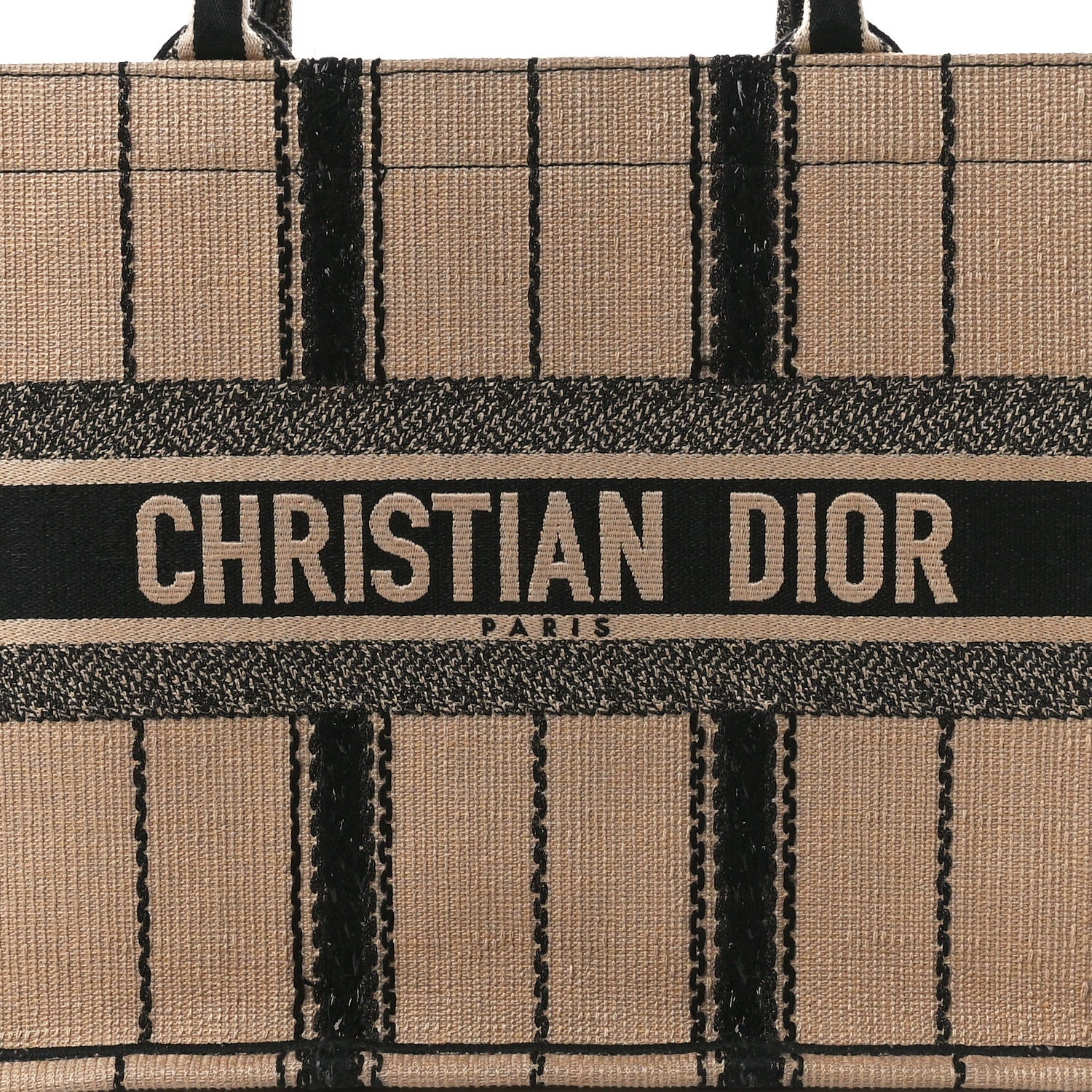 Christian Dior Canvas Embroidered Medium Bayadere Book Tote Black Beige 8 of 11