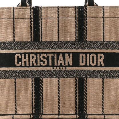 Christian Dior Canvas Embroidered Medium Bayadere Book Tote Black Beige 8 of 11
