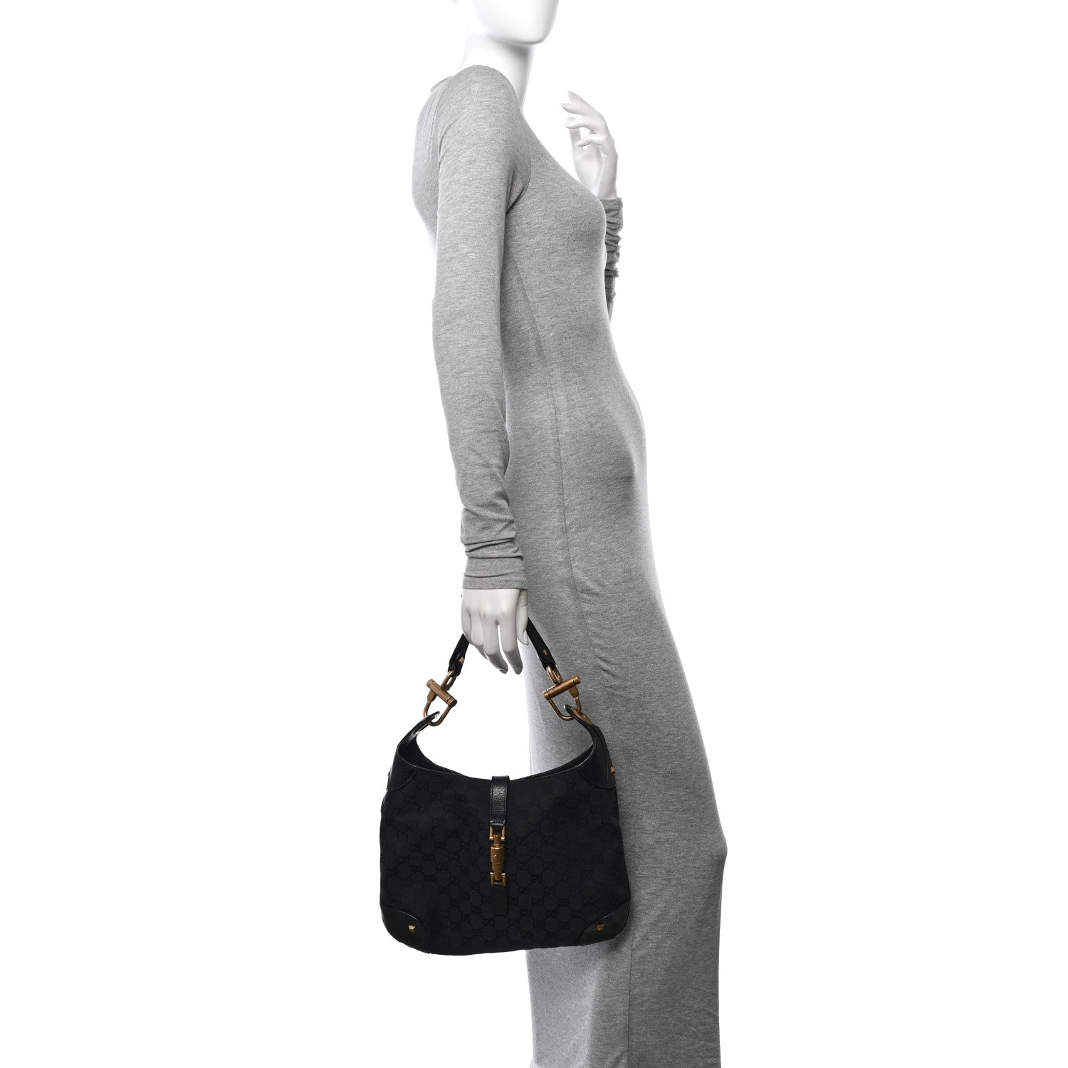 Gucci Monogram Piston Lock Jackie O Hobo Black 2 of 11