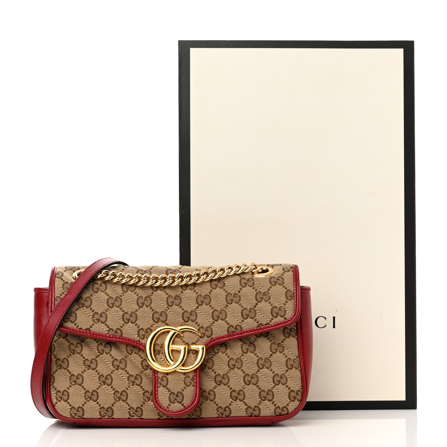 Gucci Monogram Azalea Calfskin Matelasse Diagonal Small GG Marmont Shoulder Bag Beige Ebony New Cherry Red 11 of 11