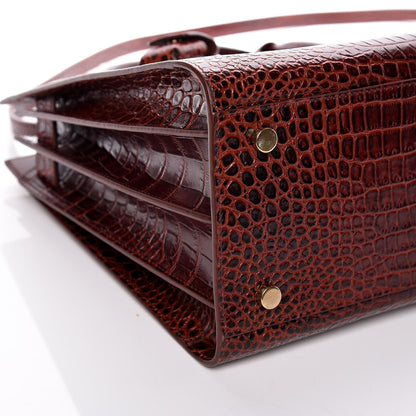 Saint Laurent Calfskin Crocodile Embossed Small Sac de Jour Dark Blood 6 of 10