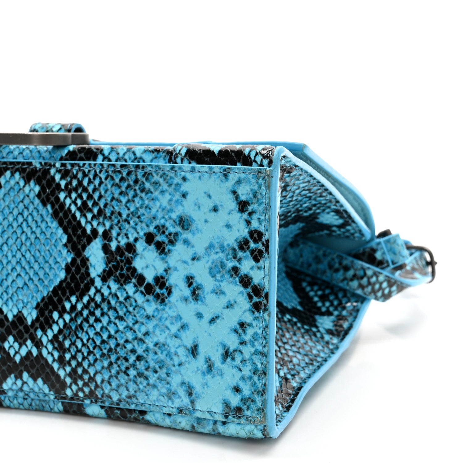 Balenciaga Shiny Calfskin Python Effect Small Hourglass Top Handle Bag Azur Black 10 of 10