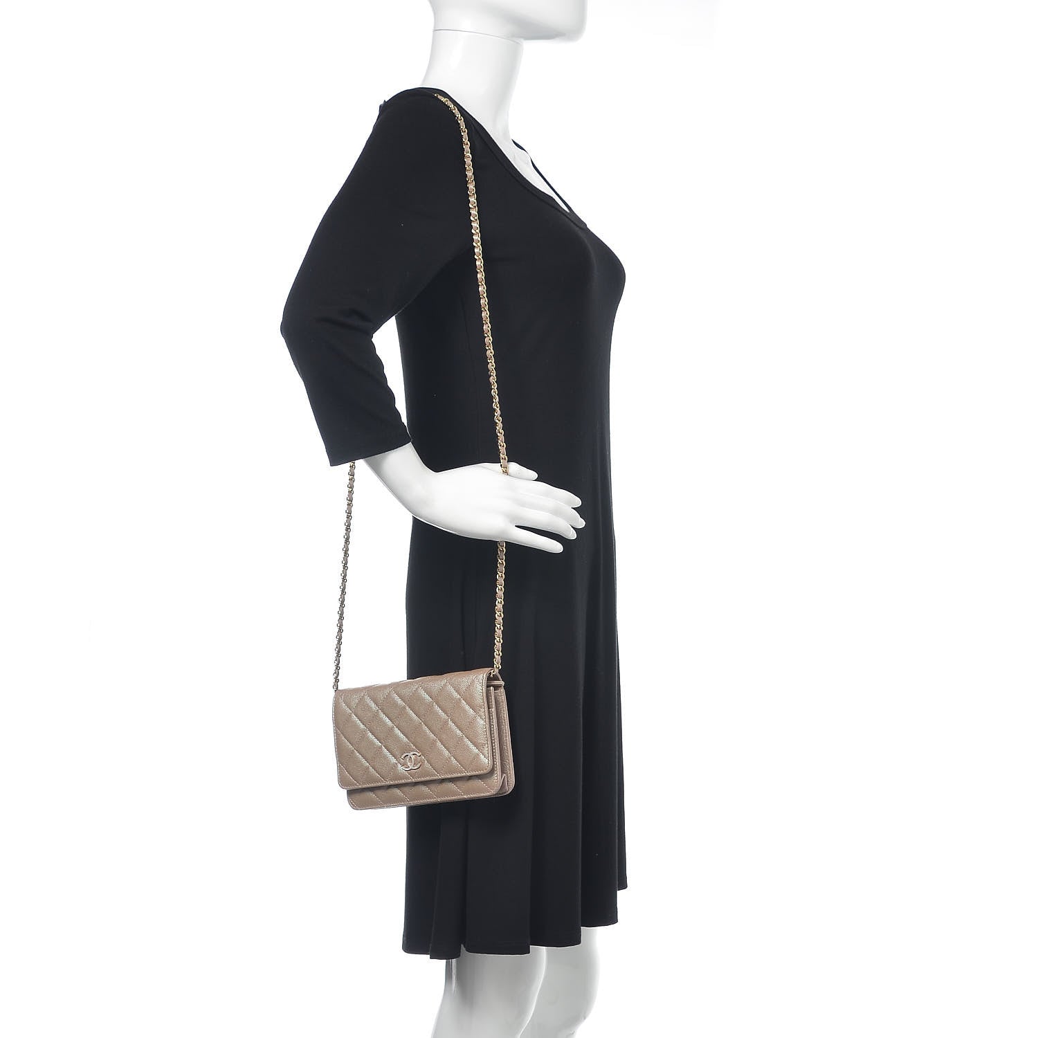 Chanel Iridescent Caviar Quilted Wallet On Chain WOC Beige 2 of 11