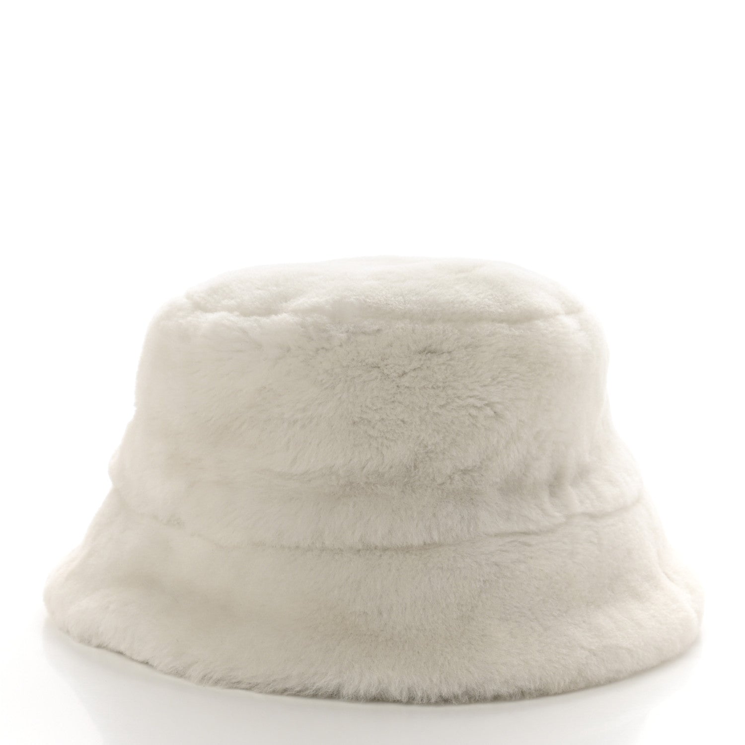 Prada Shearling Metal Triangle Logo Womens Bucket Hat M White 4 of 8