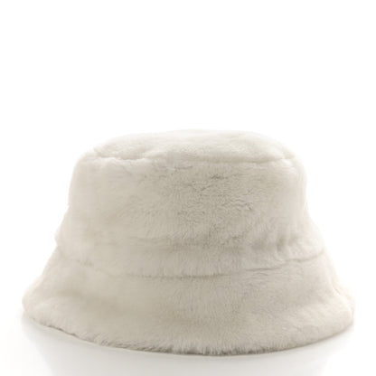 Prada Shearling Metal Triangle Logo Womens Bucket Hat M White 4 of 8