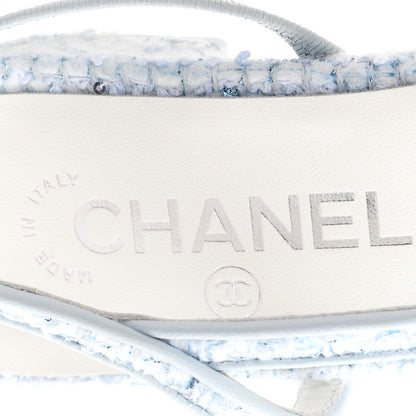 Chanel Tweed Lambskin Cap Toe Slingback Flats 39.5 Blue White Silver 8 of 10