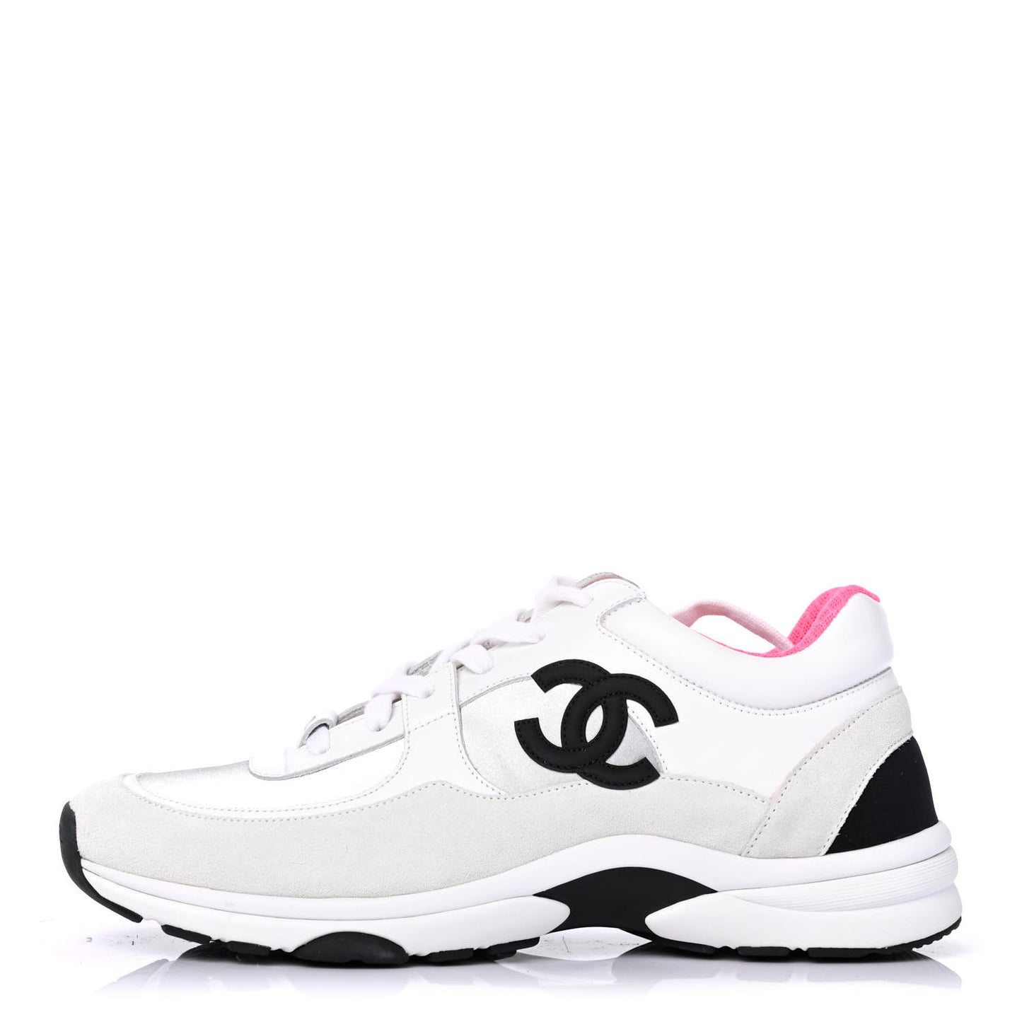 Calfskin Fabric Sneakers 41 White Silver Fluo Pink