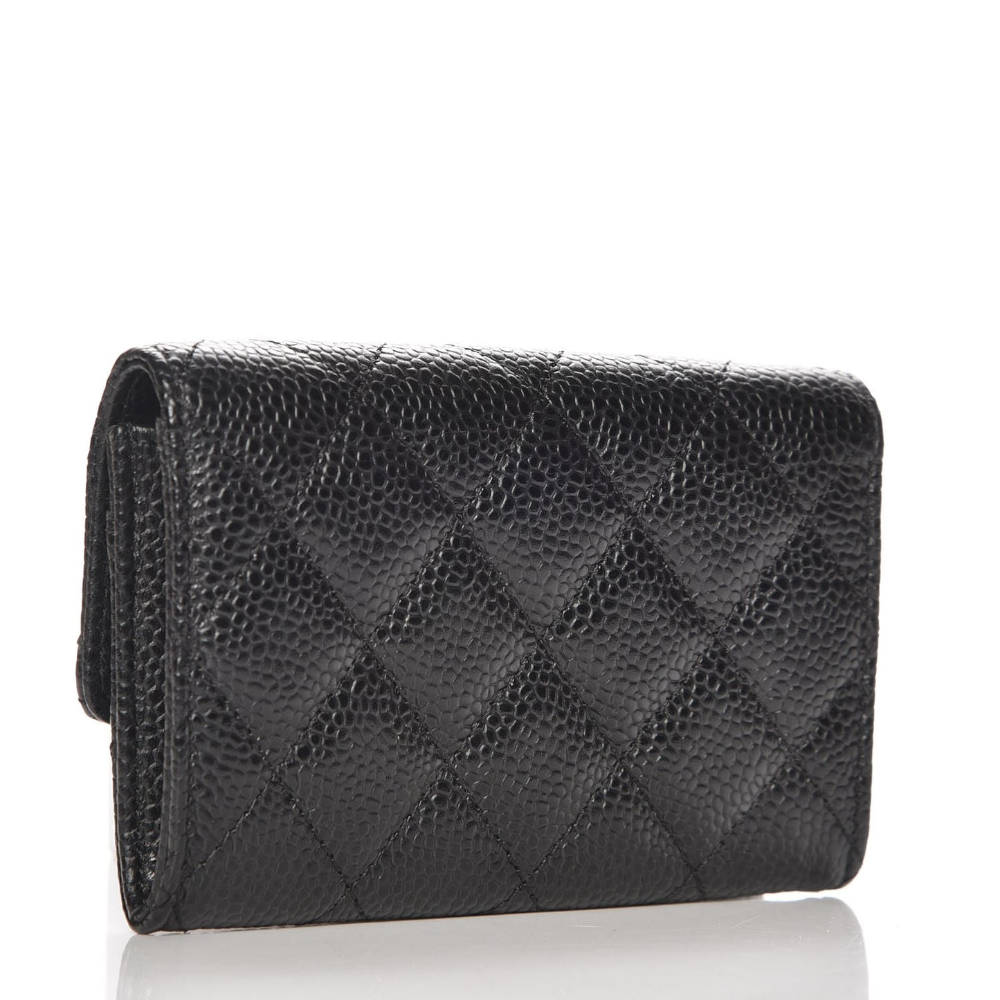 Caviar Quilted Flap Card Holder Black