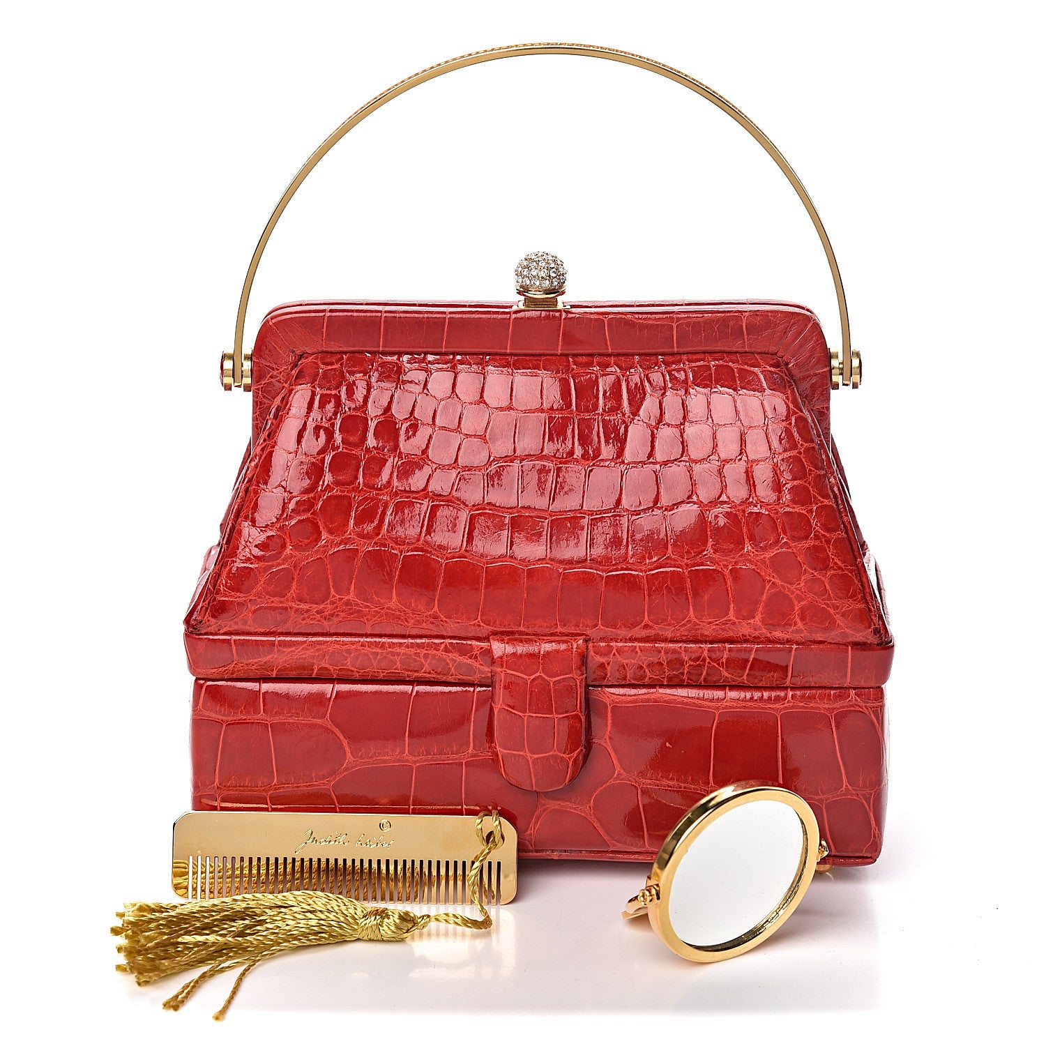 Judith Leiber Crocodile Crystal Evening Bag Red 3 of 14