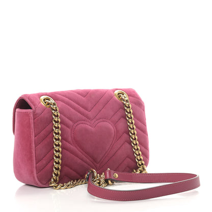 Gucci Velvet Matelasse Embroidered Mini GG Marmont Shoulder Bag Light Raspberry Rose 3 of 13