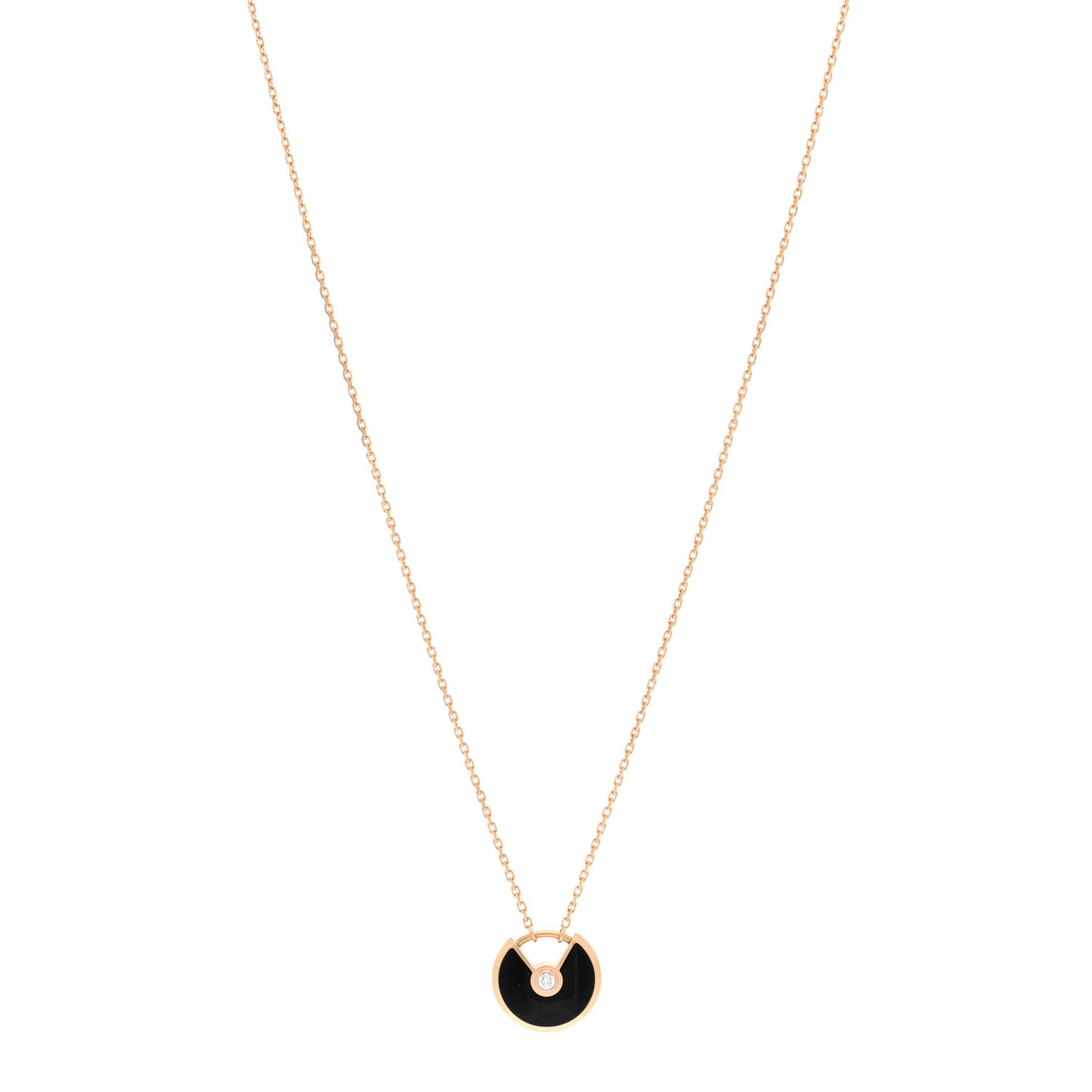 18K Pink Gold Diamond Black Onyx XS Amulette de Cartier Pendant Necklace