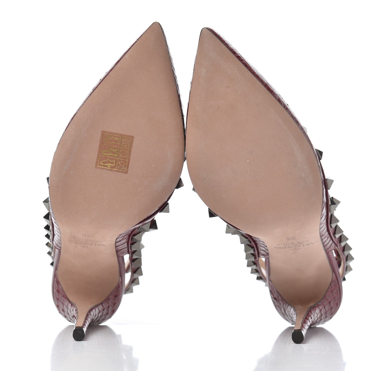 Ayers Snakeskin Rockstud Ankle Strap 100mm Pumps 36 Cerise