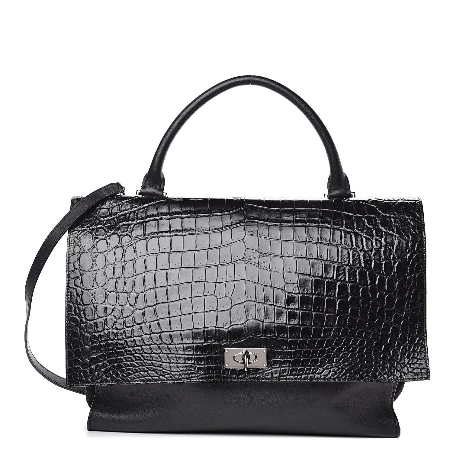 Givenchy Calfskin Crocodile Embossed Medium Shark Lock Satchel Black 1 of 11