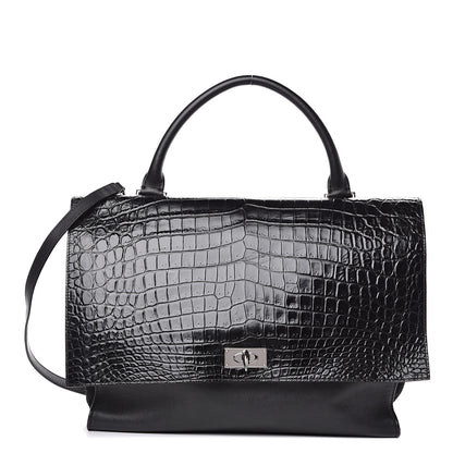 Givenchy Calfskin Crocodile Embossed Medium Shark Lock Satchel Black 1 of 11
