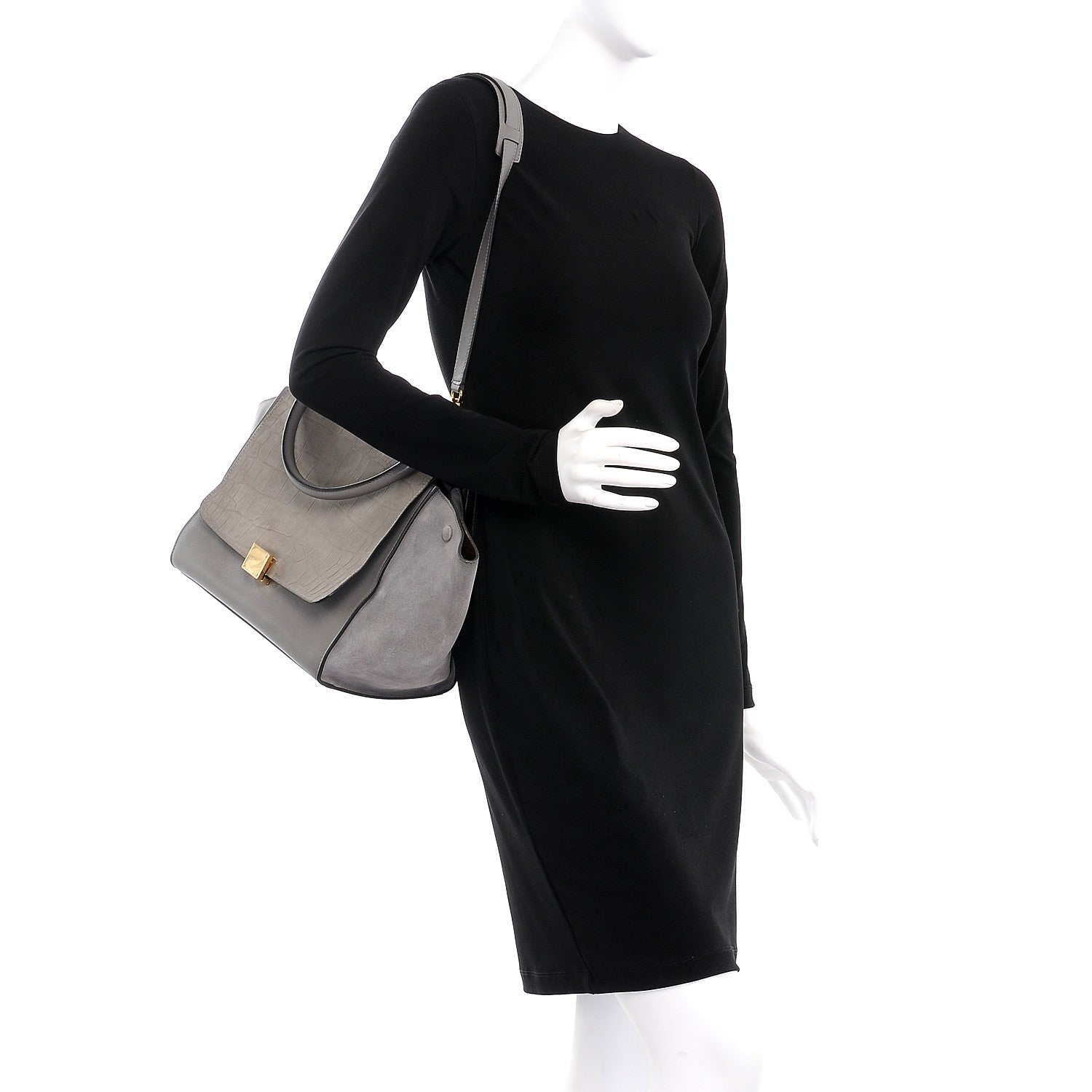 Celine Crocodile Embossed Nubuck Medium Trapeze Grey 2 of 14