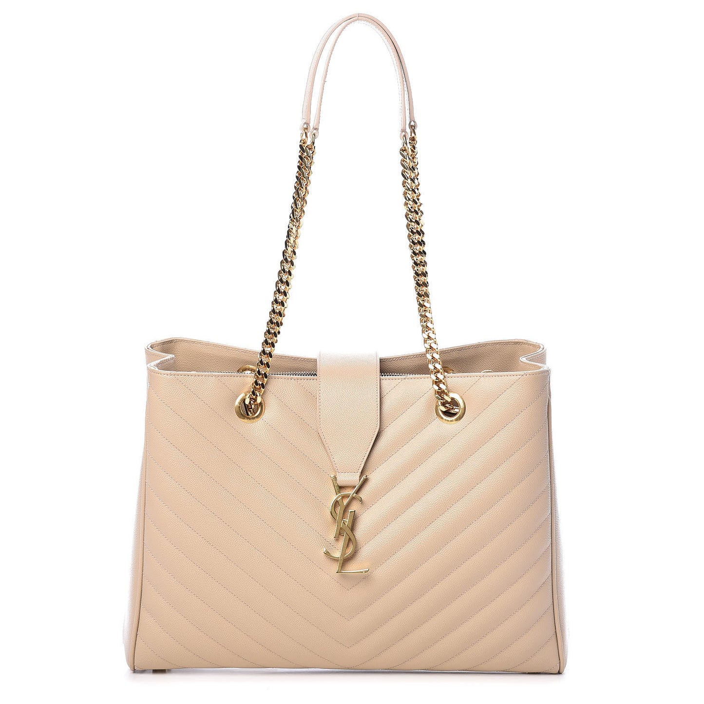 Grain De Poudre Matelasse Chevron Monogram Shopping Bag Nude Powder
