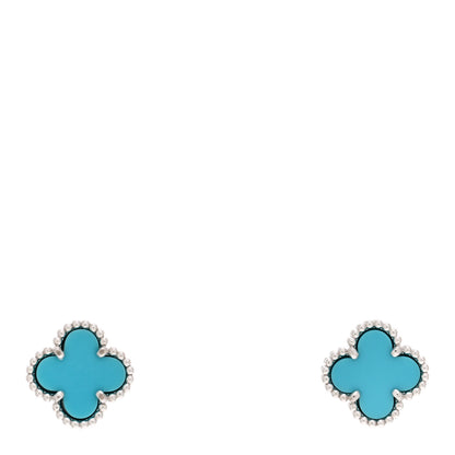 Van Cleef & Arpels 18K White Gold Turquoise Sweet Alhambra Earrings 1 of 5