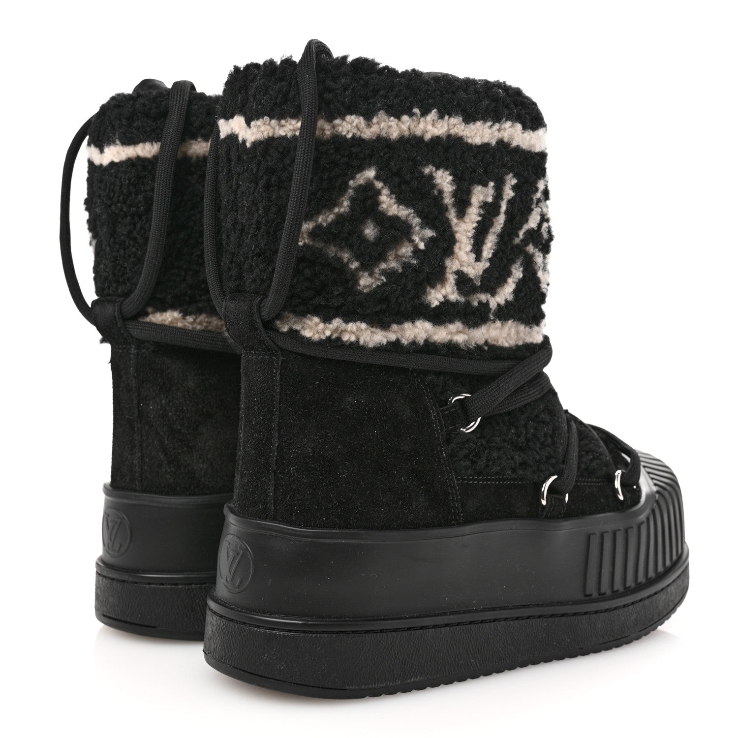 Louis Vuitton Suede Shearling Polar Flat Half Boots 35 Black 5 of 11