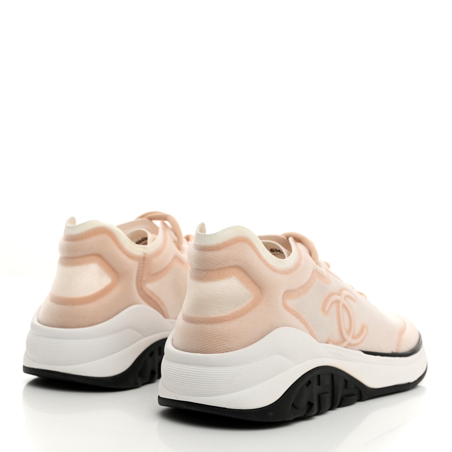 Chanel Calfskin Mesh Lyrca Womens Logo Sneakers 39.5 Beige White 4 of 9