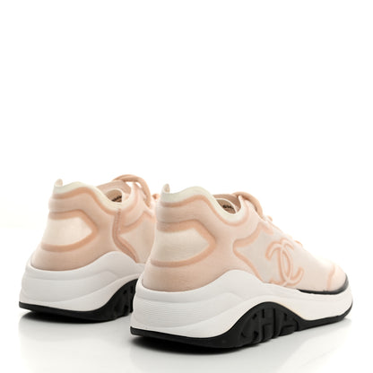 Chanel Calfskin Mesh Lyrca Womens Logo Sneakers 39.5 Beige White 4 of 9