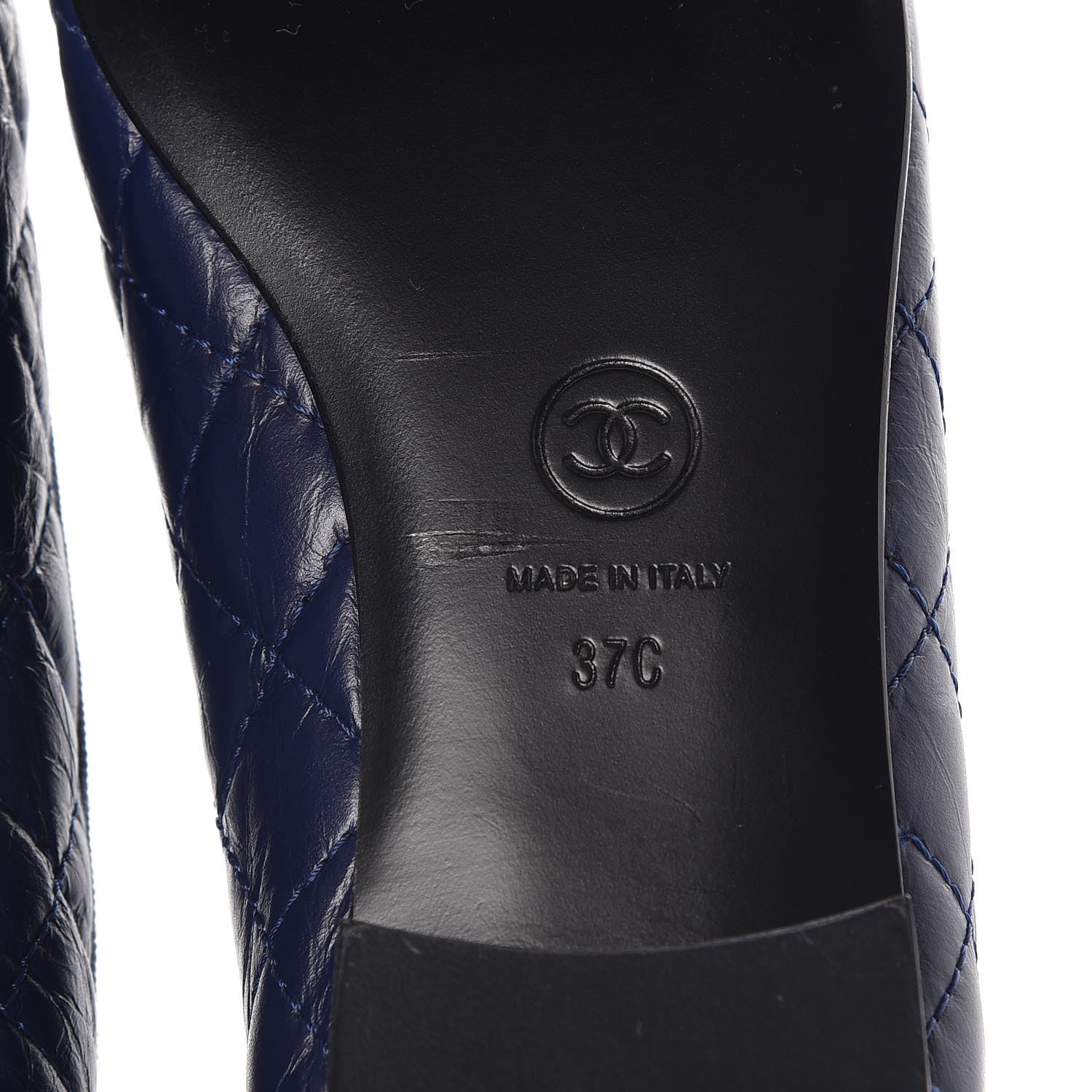 Chanel Aged Calfskin Quilted CC Cap Toe Ballerina Flats 37 Navy 6 of 10