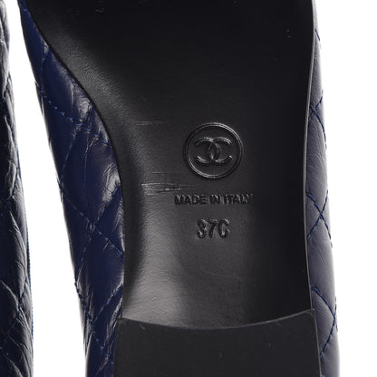 Chanel Aged Calfskin Quilted CC Cap Toe Ballerina Flats 37 Navy 6 of 10