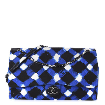 Chanel Canvas Printed XXL Airline Travel Flap Bag Black Blue White 1 of 10