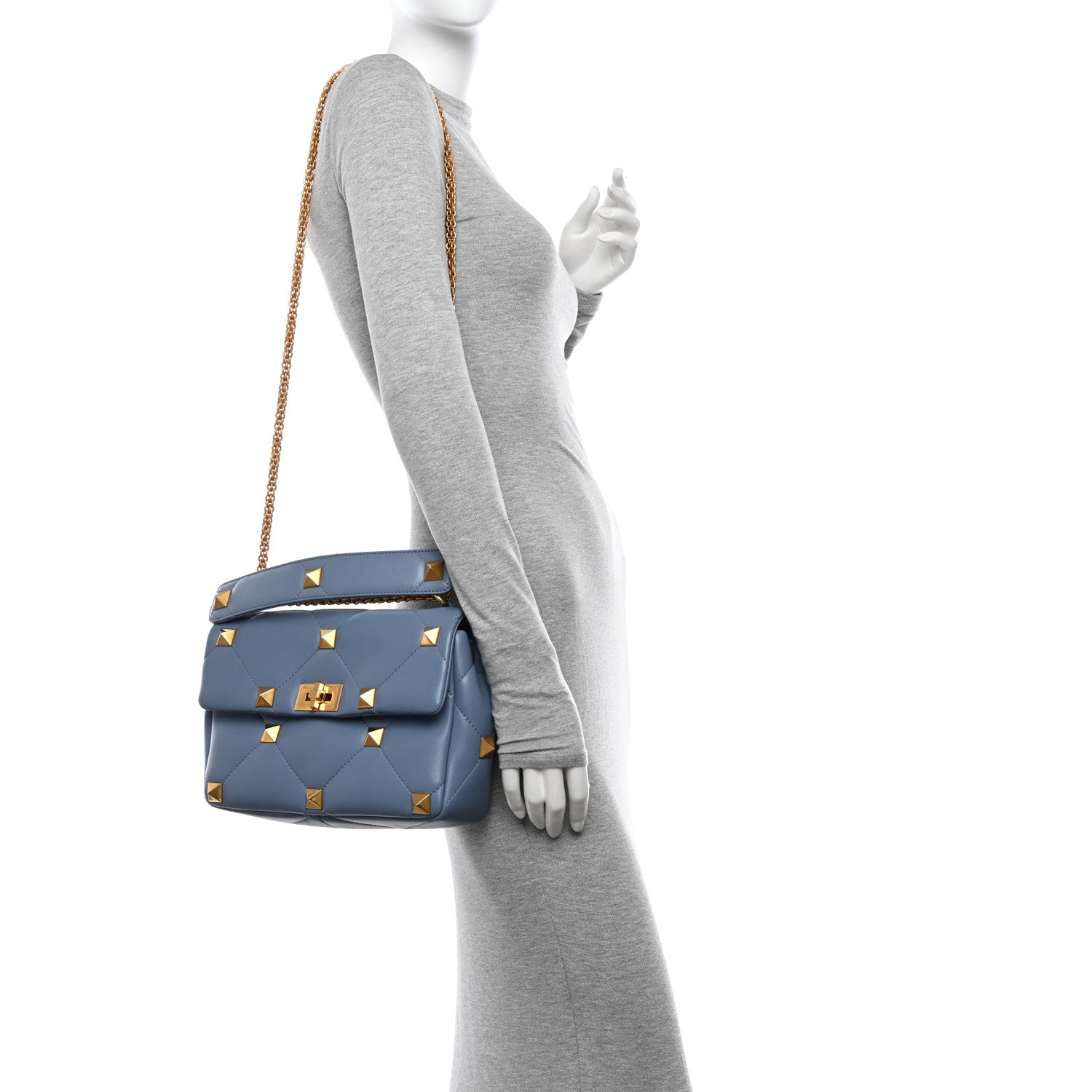 Valentino Garavani Nappa Large Roman Stud Shoulder Bag Niagara 2 of 11