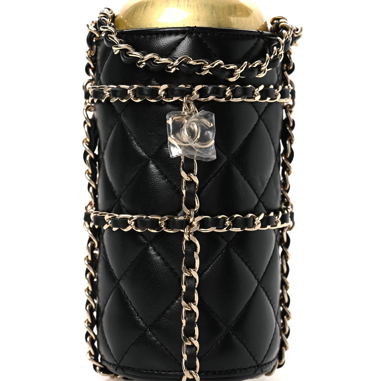 Lambskin Quilted CC To Drink Water Bottle Black Gold