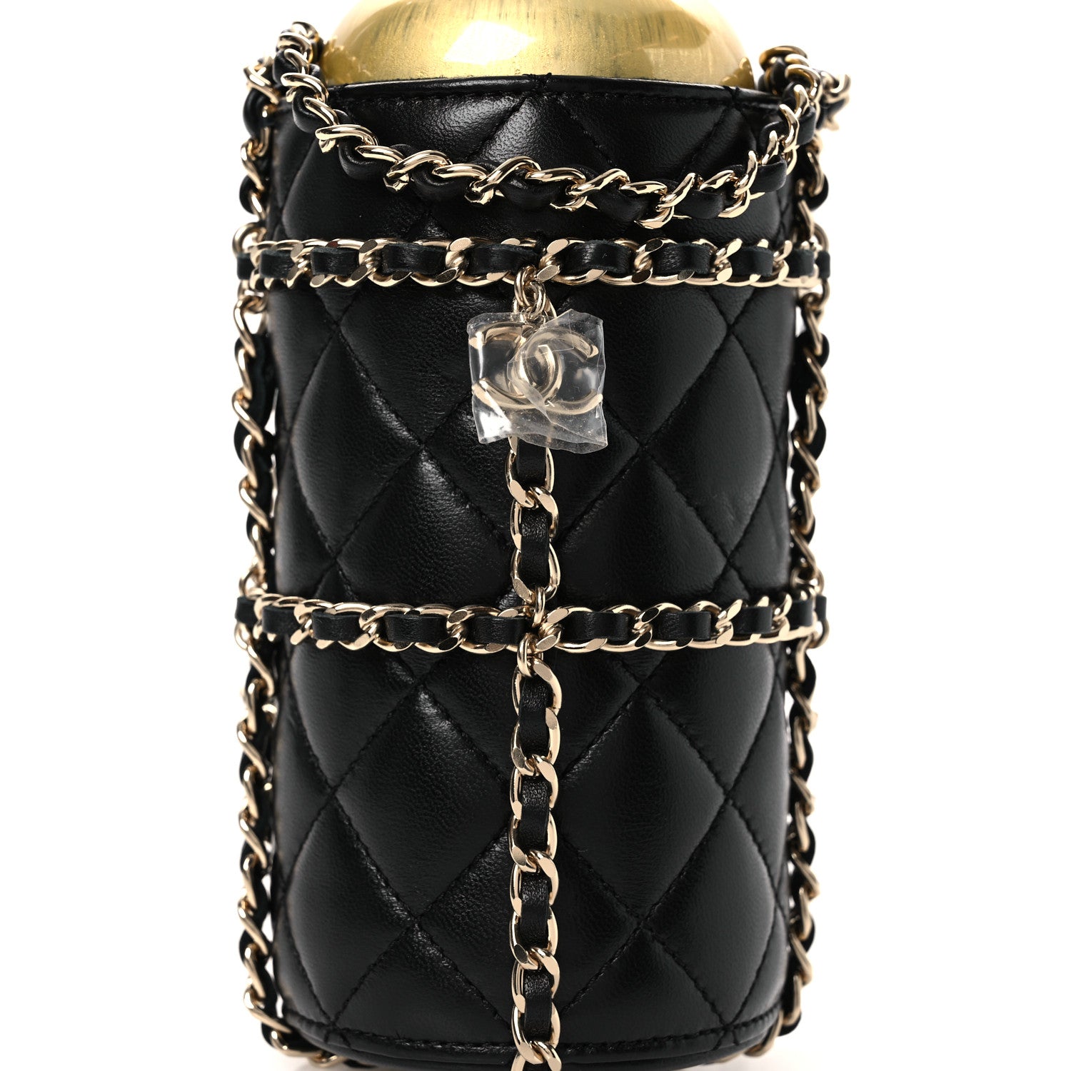 Chanel Lambskin Quilted CC To Drink Water Bottle Black Gold 8 of 12