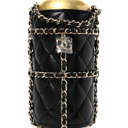 Chanel Lambskin Quilted CC To Drink Water Bottle Black Gold 8 of 12