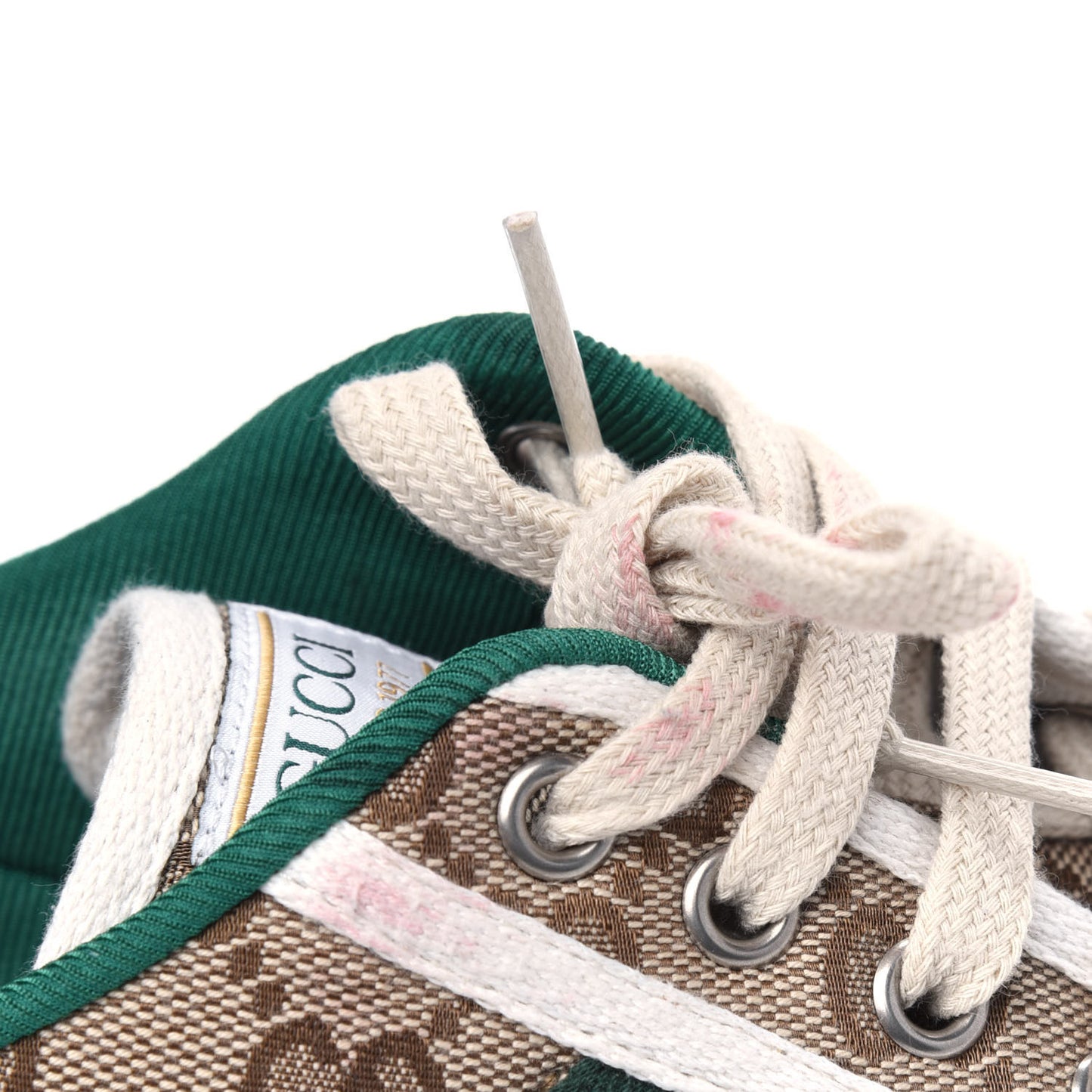 GG Monogram Web Womens 1977 Tennis Sneakers 38 Beige Ebony Mystic White