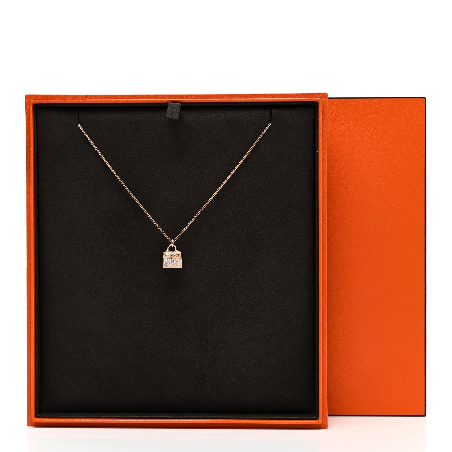 Hermes 18K Rose Gold Diamond Kelly Amulette Pendant Necklace 6 of 6