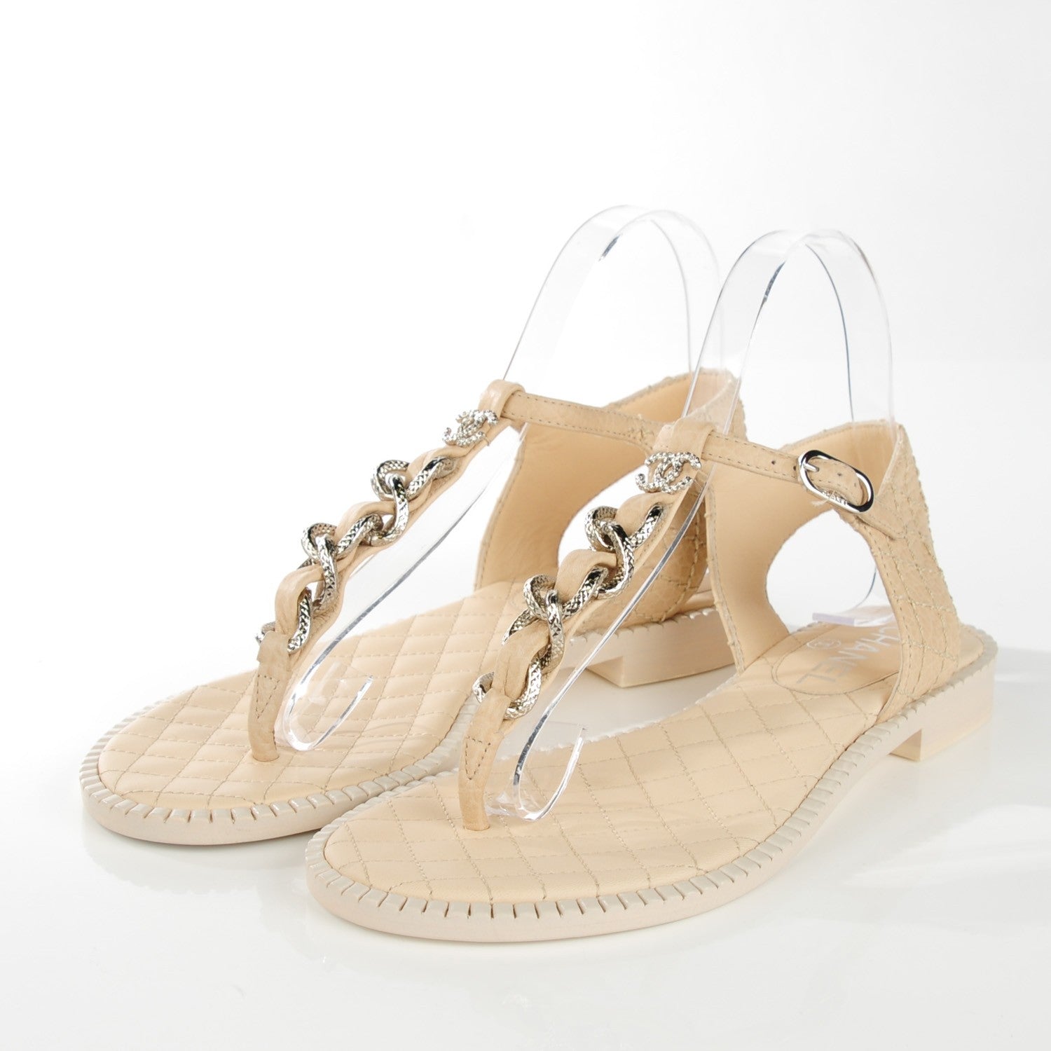 Chanel Calfskin CC Chain Thong Sandals 36.5 Beige 3 of 8