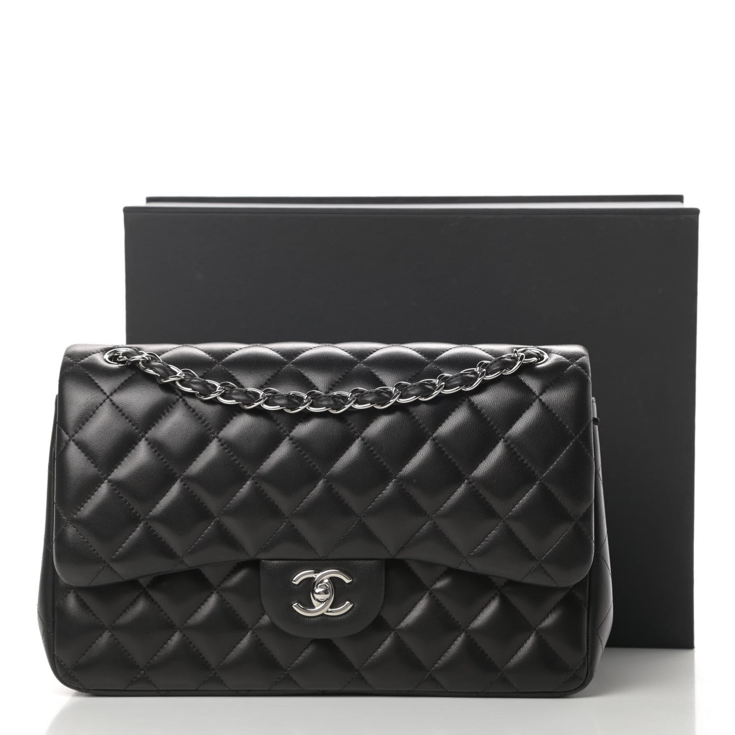 Lambskin Quilted Jumbo Double Flap Black
