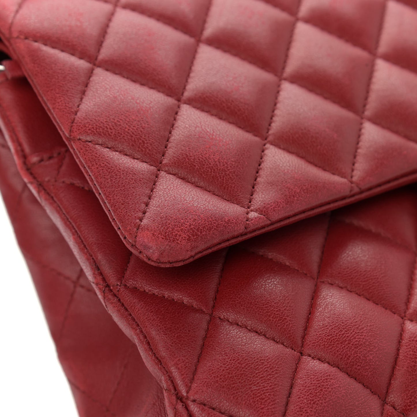 Lambskin Quilted Medium Double Flap Red