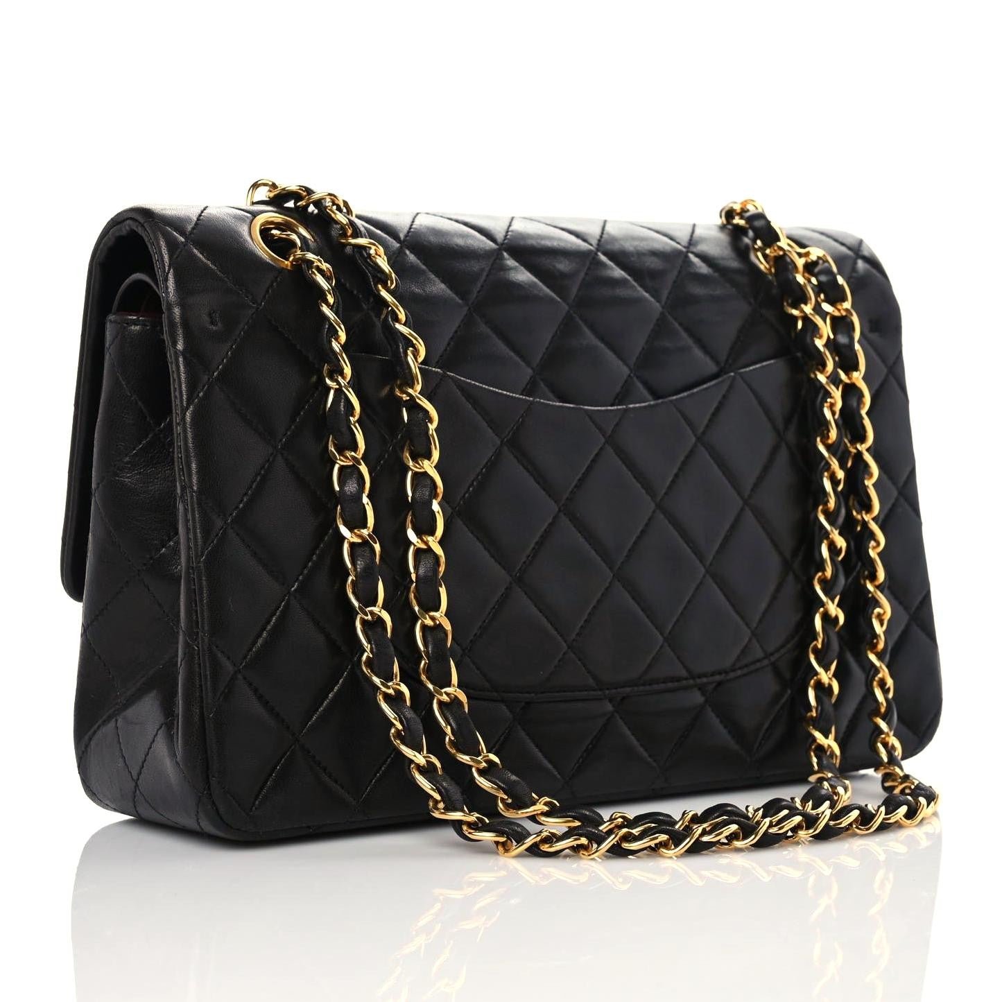 Lambskin Quilted Medium Double Flap Black