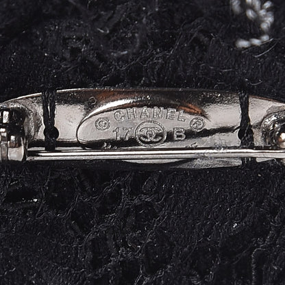 Chanel Tweed Camellia Brooch Black White 4 of 4