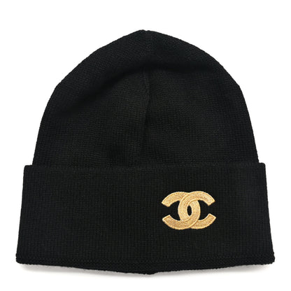 Chanel Cashmere CC Beanie Hat Black Gold 1 of 6
