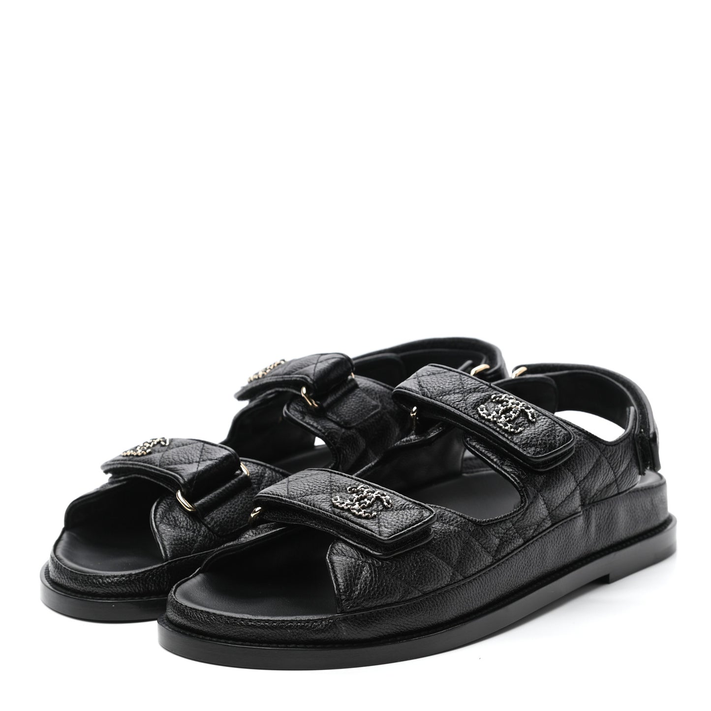 Grained Calfskin Velcro Dad Sandals 38.5 Black