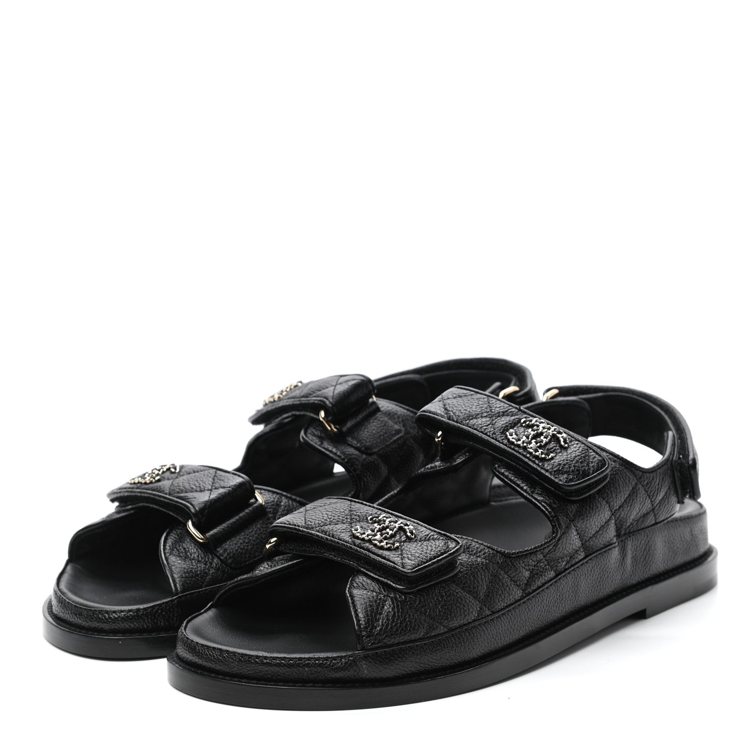 Chanel Grained Calfskin Velcro Dad Sandals 38.5 Black 3 of 8