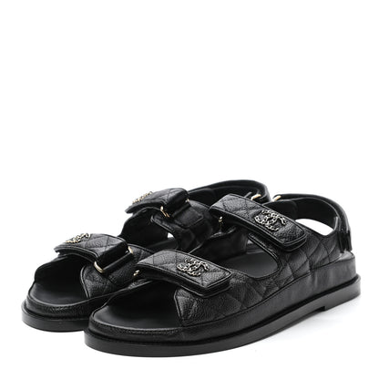 Chanel Grained Calfskin Velcro Dad Sandals 38.5 Black 3 of 8