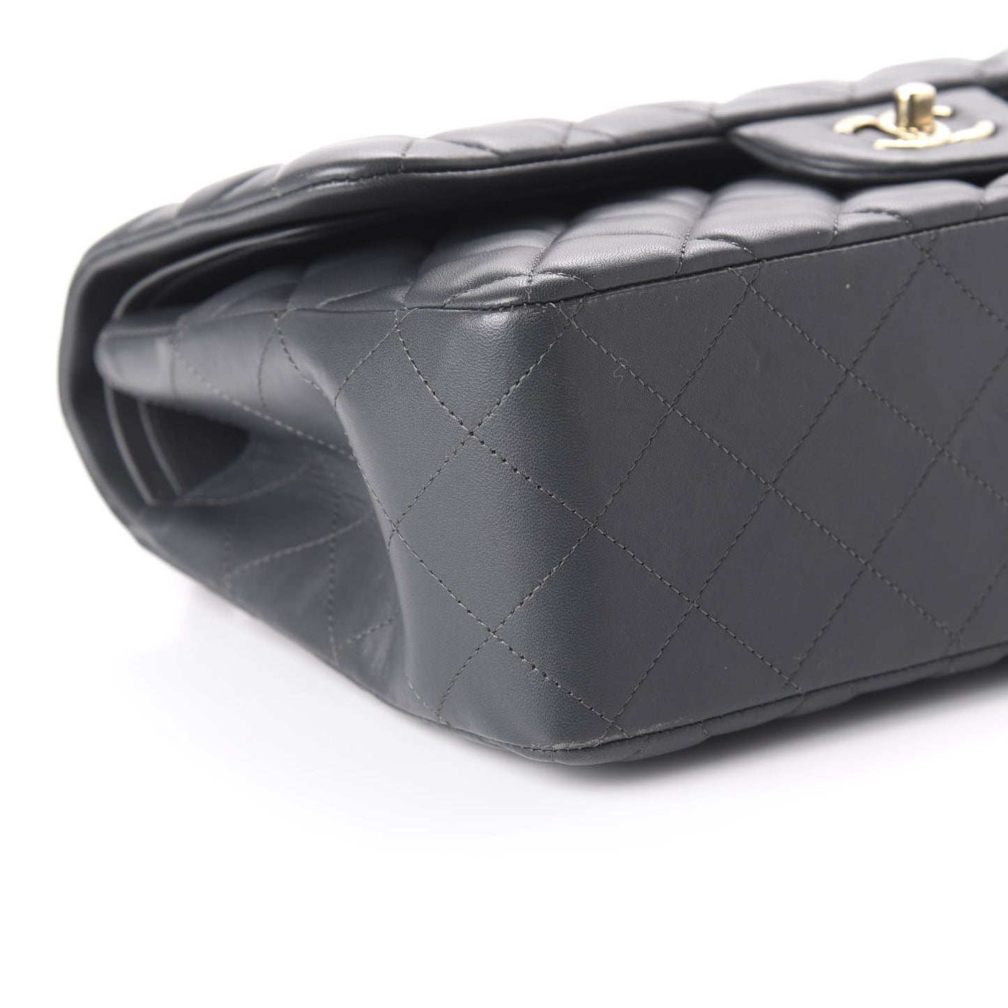 Lambskin Quilted Jumbo Double Flap Charcoal Grey