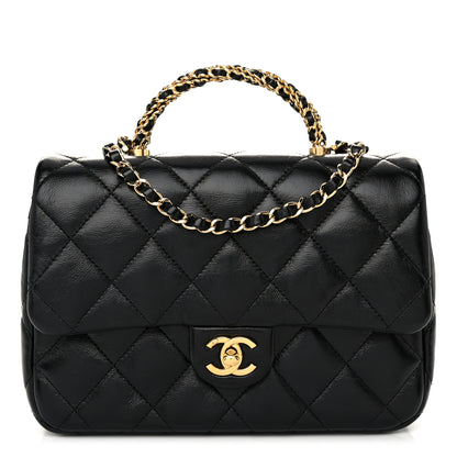 Chanel Shiny Lambskin Quilted Twisted Links Top Handle Flap Black 1 of 10