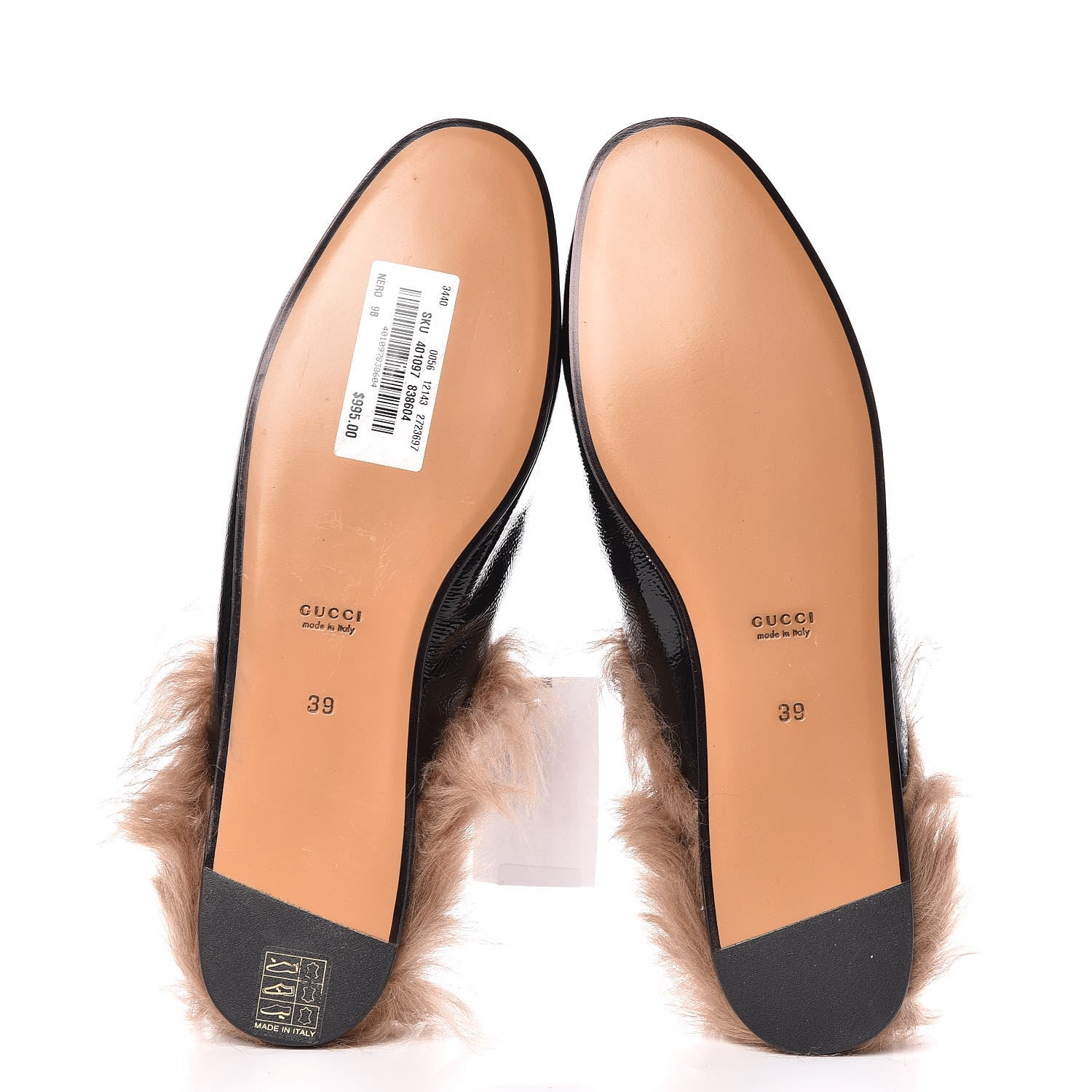 Gucci Patent Fur Womens Princetown Slippers 39 Black Natural 5 of 9